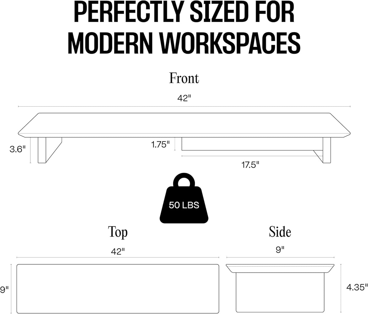 COREMINDED Solid Wood Dual Monitor Stand Riser, 42 Inch Walnut Desk Shelf