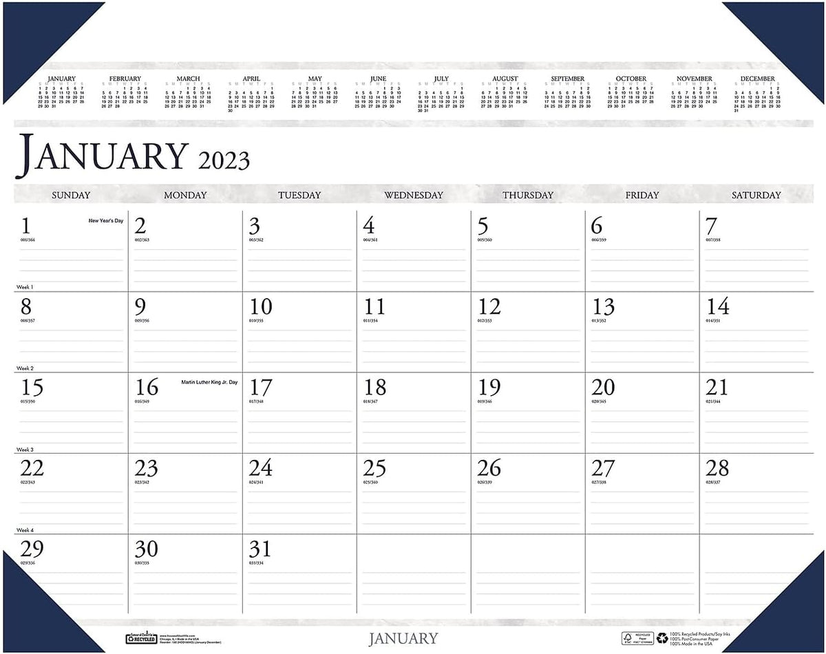 House of Doolittle Executive Monthly Desk Pad Calendar, 24 x 19, White/Blue Sheets, Blue Corners, 12-Month (Jan to Dec): 2023