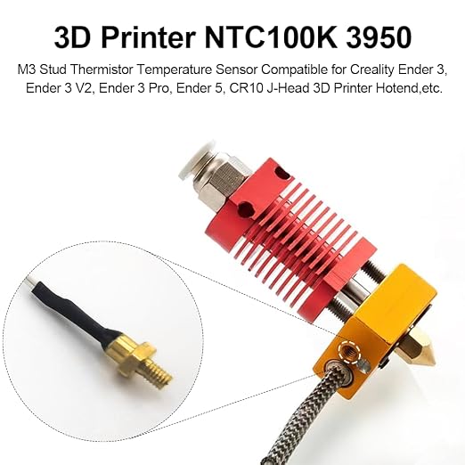 Ender 3 M3 Thermistor 300°C 1m/39.4Inch, 3D Printer M3 Stud Thermistor