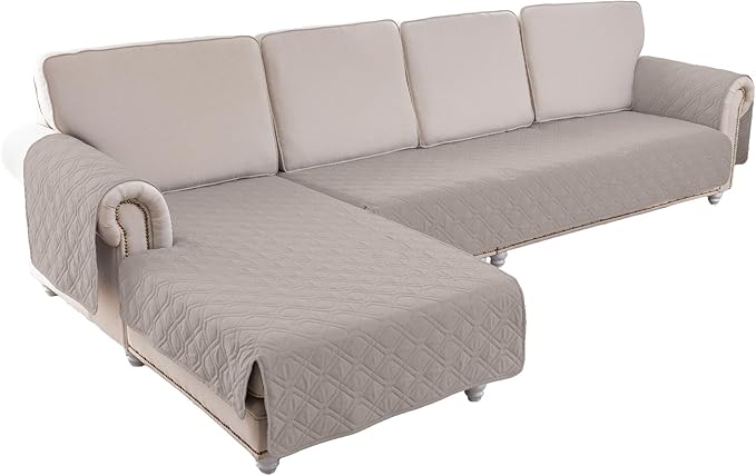 ele ELEOPTION 100% Waterproof 2 Piece Couch Cover Pet Blanket Sectional L Shape Sofa Cushion Cat Dog Bed Cover (Chaise Lounge + 3 Seat Covers) Khaki