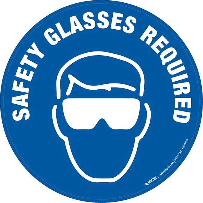 Safety Glasses Required - Floor Sign 12" x 12" - Permanent