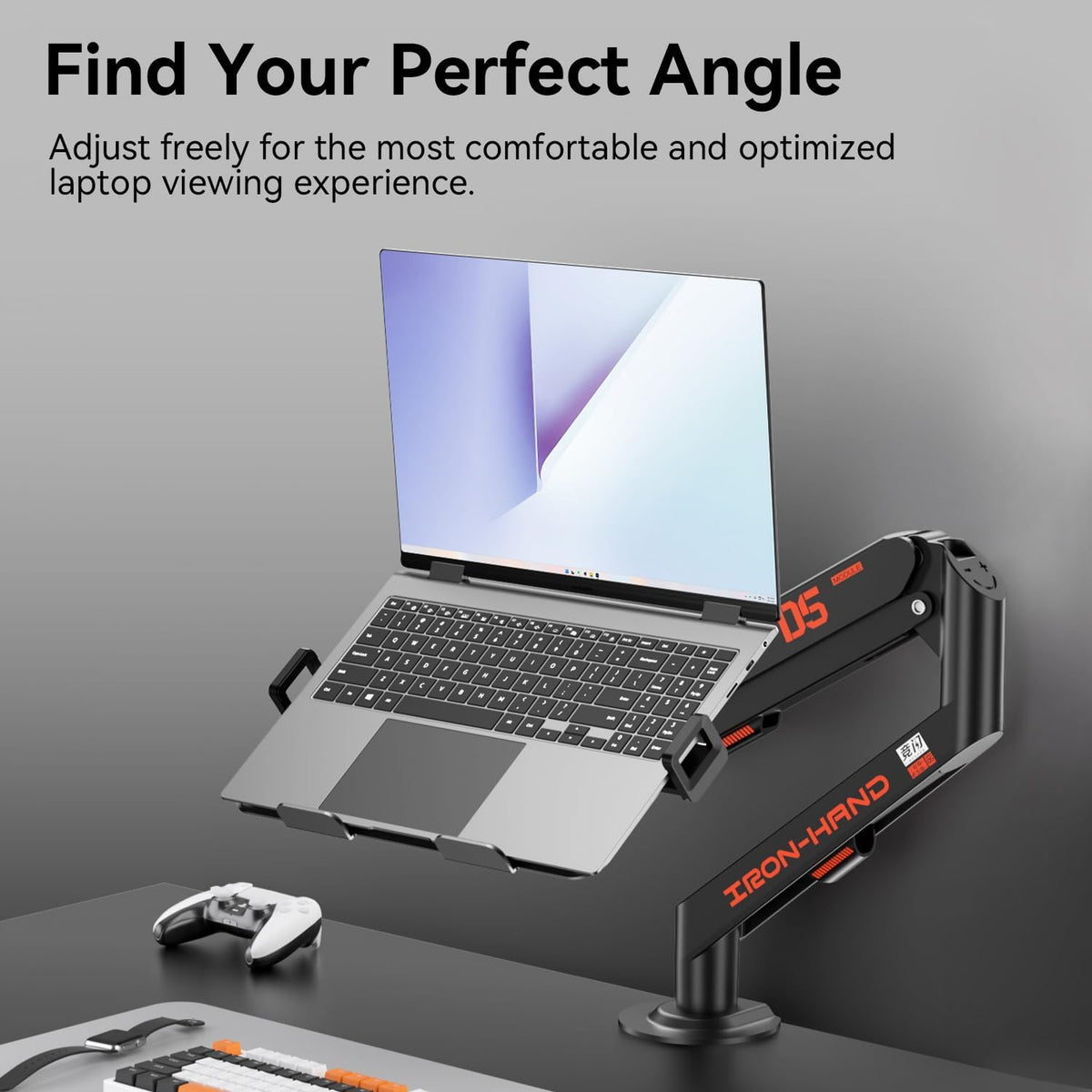 JINRAIKO Laptop Mount for Desk (11.3"-17.3"), 360° Rotating Foldable Laptops Arm Mount with Gas Spring, Heavy Duty Aluminum Adjustable Laptop Stand with Clamp/Grommet (White)