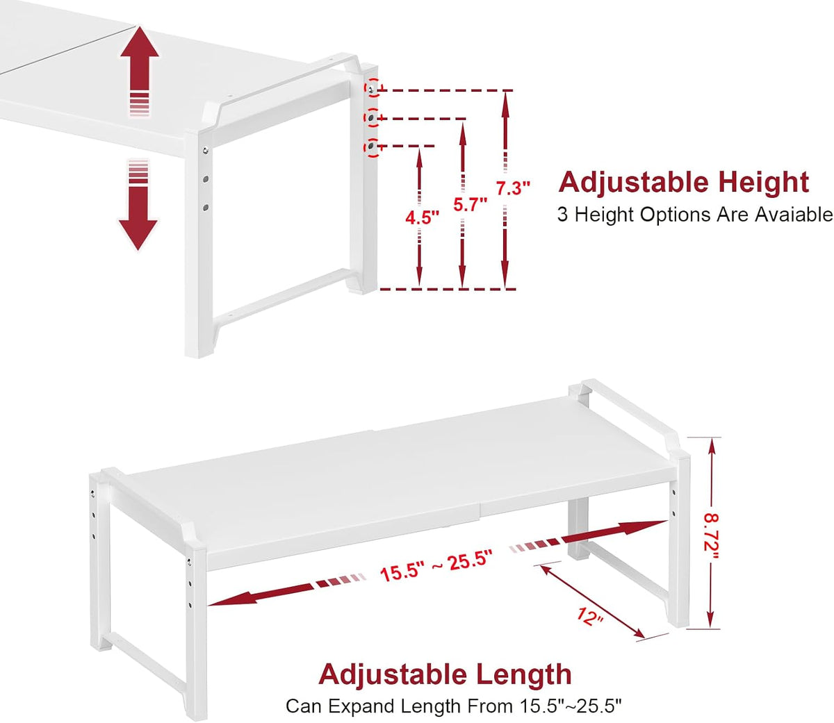 X-cosrack 12" Wide 100LBS Loading-Bearing Heavy Duty Kitchen Storage Shelf, Expandable Cabinet Shelf Organizer, Stackable Adjustable Storage Shelves for Kitchen Cabinet Cupboard Pantry Counter