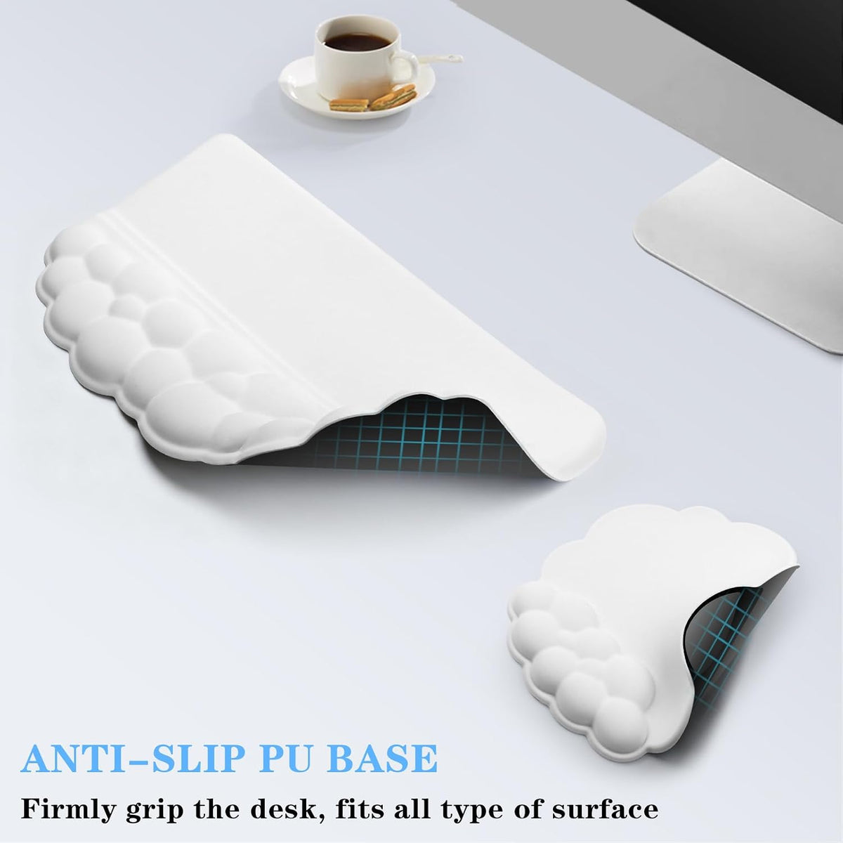 Computer Keyboard Stand with Wrist Rest, Ergonomic Tilted Keyboard Holder - Keyboard Riser with Wrist Pad - Keyboard Tray Support for Office Home -Cloud White Set