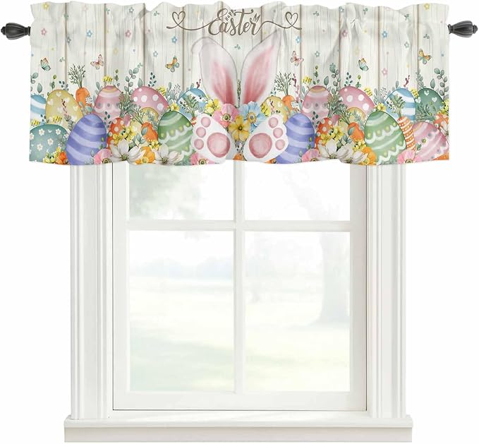 Happy Easter Curtain Valances for Windows, Kitchen Valance Window Treatment