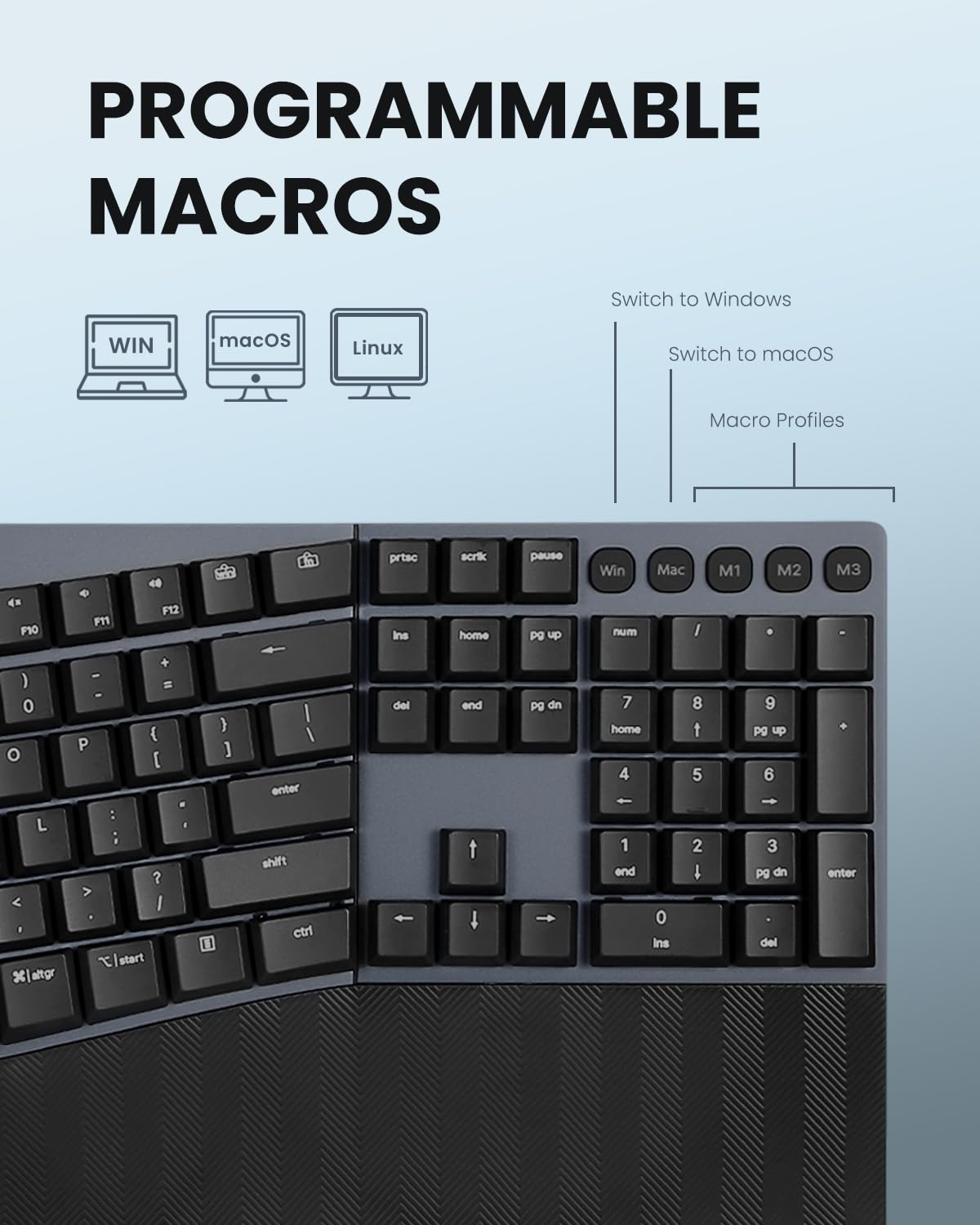 Perixx PERIBOARD-535BR [Firmware Updated] Wired Ergonomic Mechanical Keyboard - Full-Size - Low-Profile Brown Tactile Switches - NKRO Anti-Ghosting - Compatible with Windows and macOS