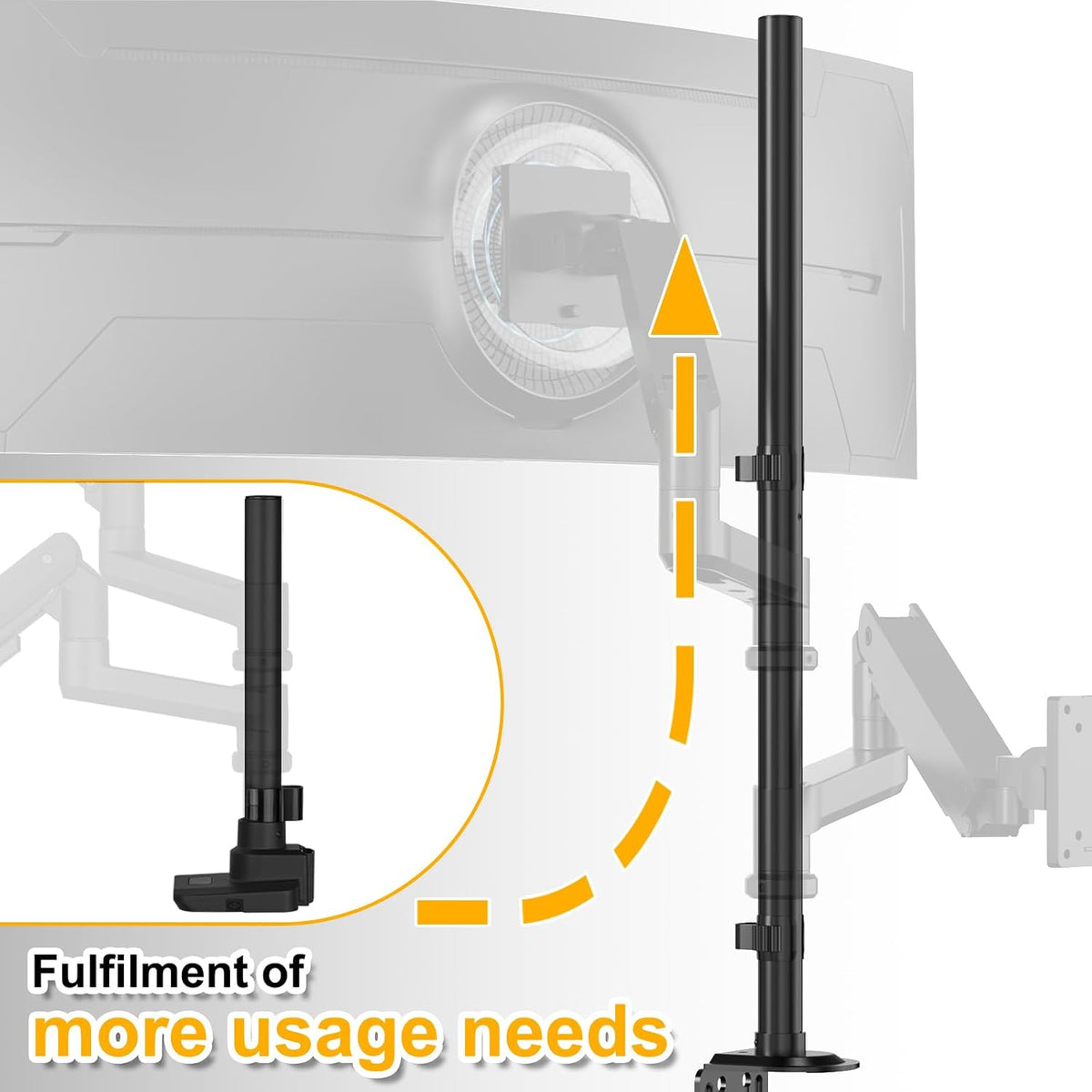 Steel Extra Tall 32 Inch 2-Section Monitor Stand Pole with Mounting Base