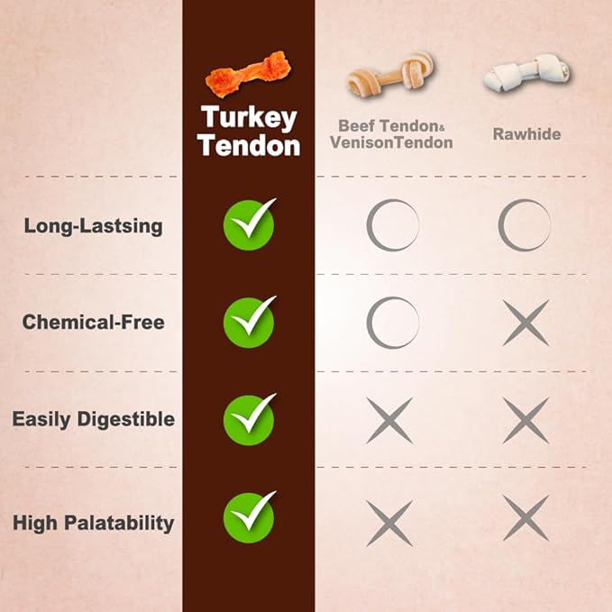 A Freschi srl Turkey Tendons for Dogs, USA-Sourced, Healthy Dog Treats, Rawhide-Free Puppy Chews, Long Lasting, All Natural, Hypoallergenic Dog Treats for Large Breeds, 10 Count Box Rope (L)