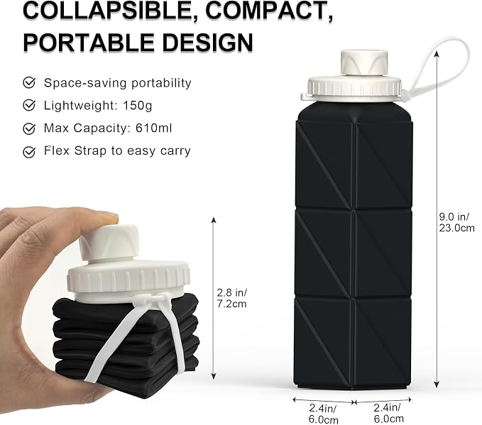 BEAUTAIL Collapsible Water Bottles 21oz/610mL, Silicone Travel Water Bottle |