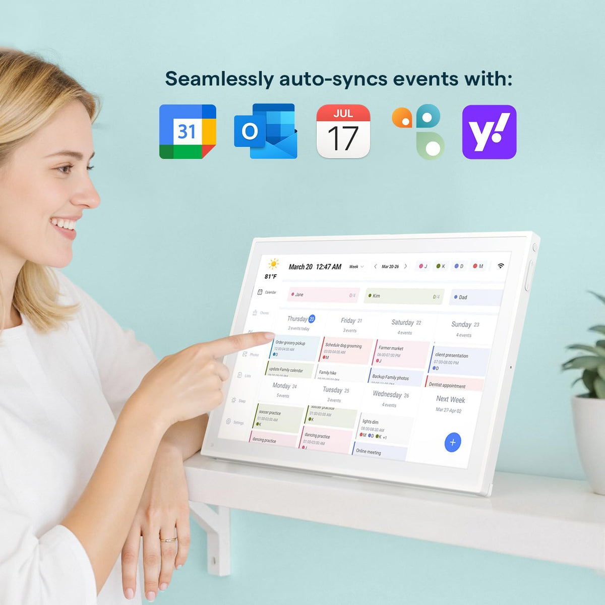 10.1" Digital Calendar, Smart Touchscreen Chore Chart & Planner, White
