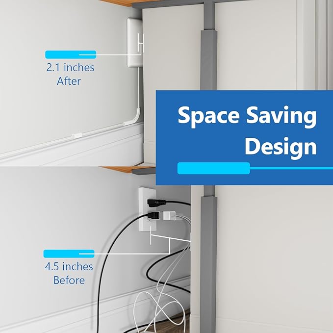 LIDER Flat-Face Outlet Extender with 3 Receptacles, Ultra-Thin Wall Plate Plug with Cord Extender and 3-Outlet Power Strip, 3ft Cord, LWE3-315-W2P, ETL-Listed, White, 2 Pack