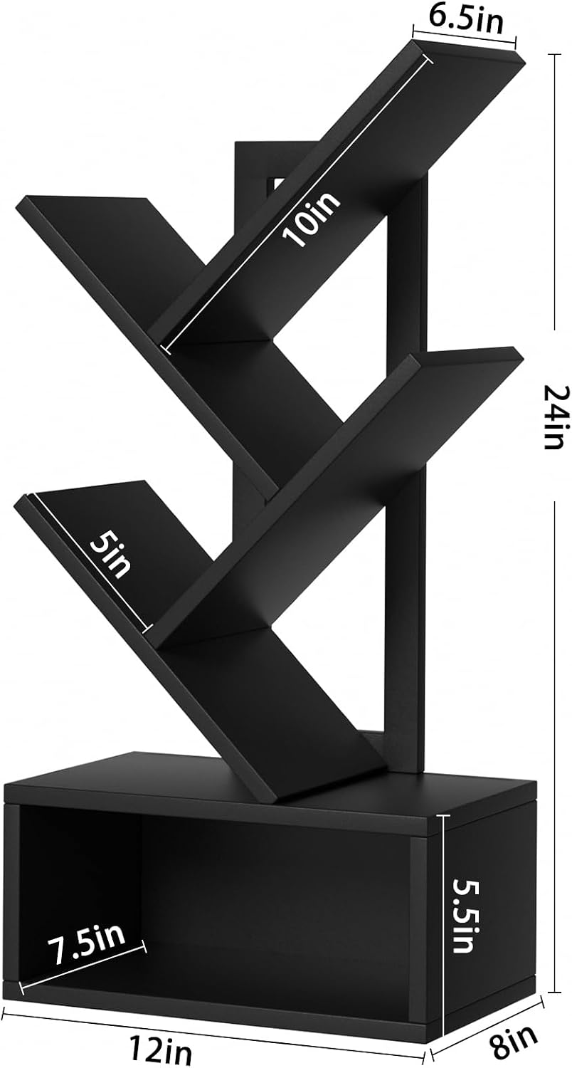 SHEEPAM 5 Tier Tree Book Case, Small Bookshelf with Shelf