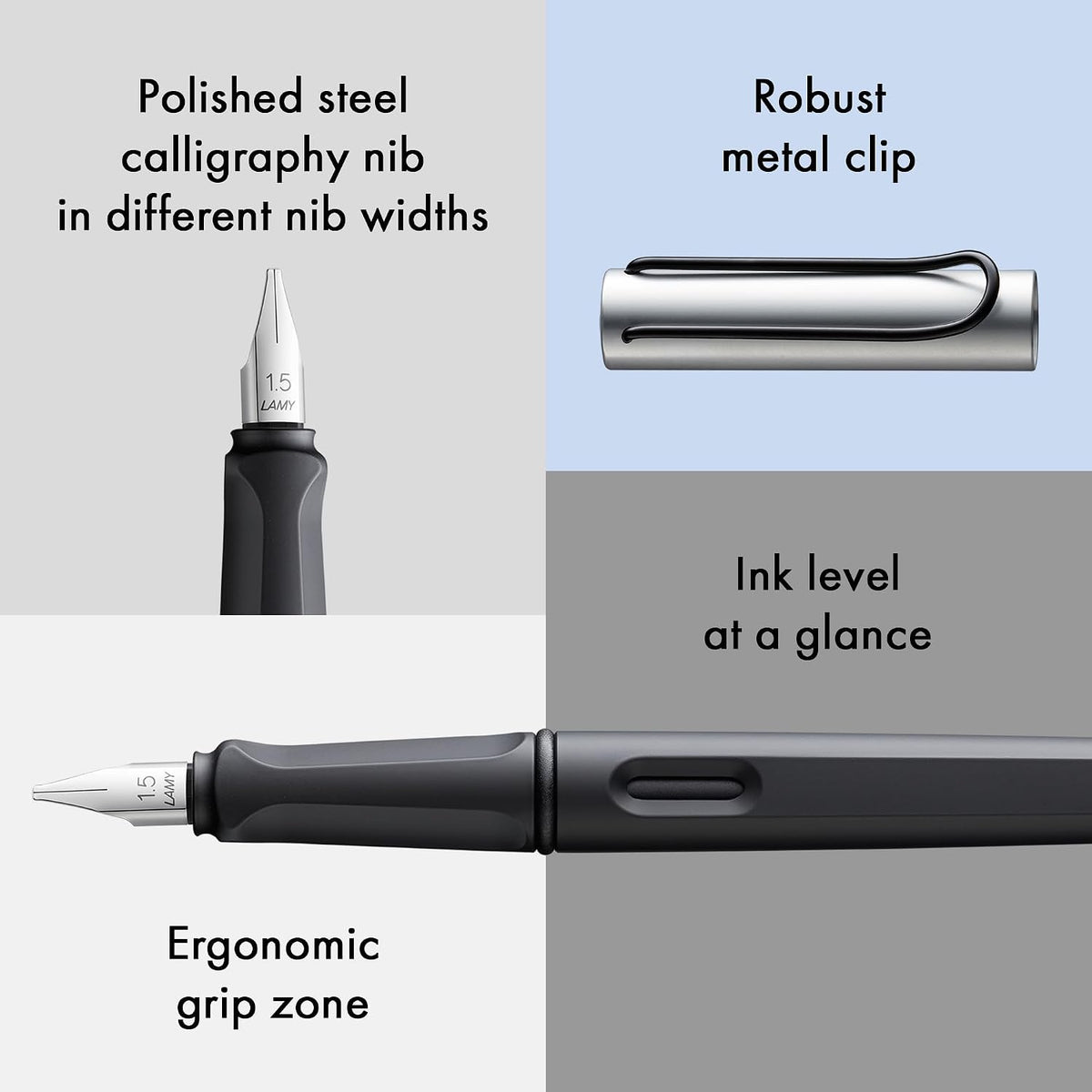 Lamy joy AL - calligraphy fountain pen with ergonomic grip & polished steel nib in line width 1.9 mm - Calligraphy Fountain Pen with ribbon nib - incl. ink cartridge T 10 blue