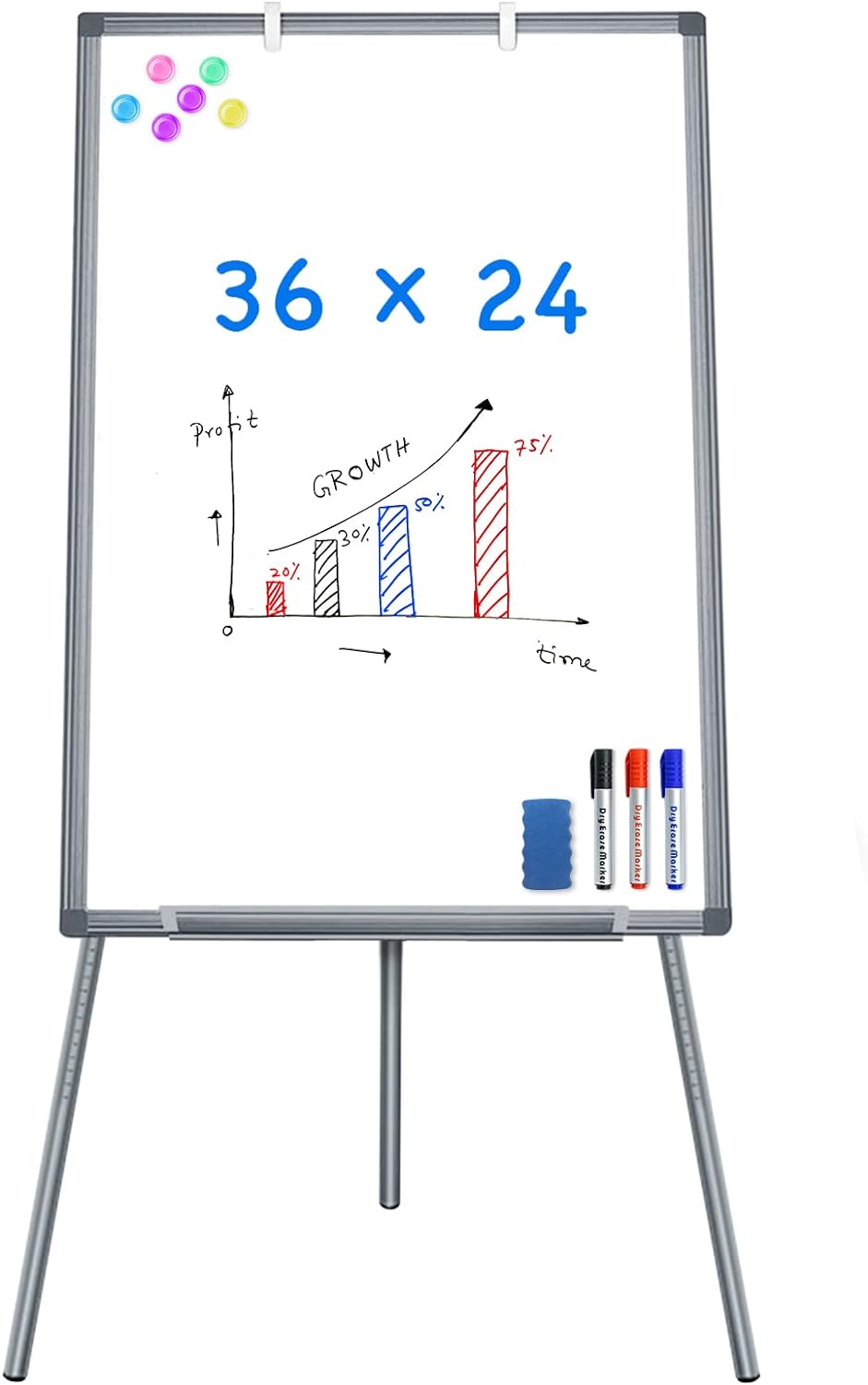 Maxtek Easel Whiteboard 36 x 24, Stand Tripod with Height Adjustable, Gray