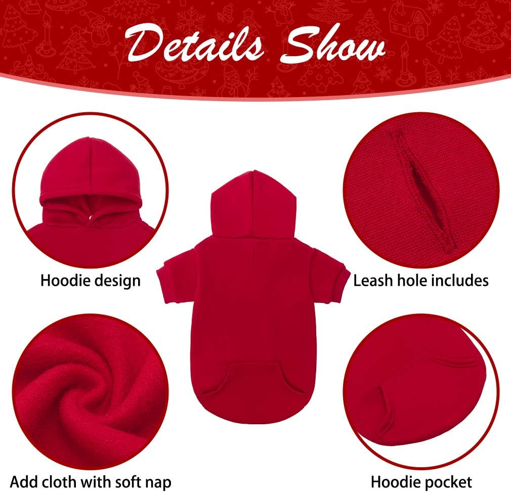 KOOLTAIL Basic Dog Hoodie - Soft and Warm Dog Hoodie Sweater with Leash Hole and Pocket, Dog Winter Coat, Cold Weather Clothes Sweatshirt for Small Medium Large Dogs Puppy Cat Boys Girls Red S