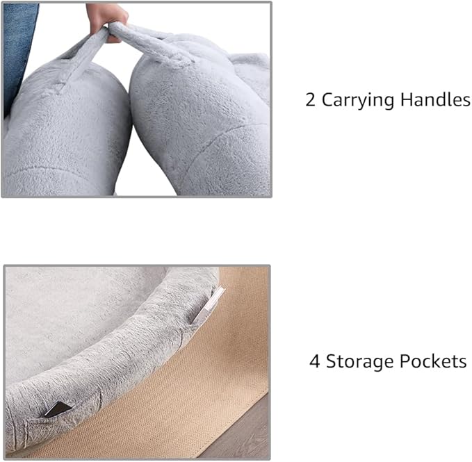 beeNbkks Human Dog Bed for Adult, Giant Extra Large Memory Foam Human Size Pet Bed for People, Fluffy Plush Dog Bed for Human with Storage Pocket Washable Cover Portable Handle Non-Slip Bottom