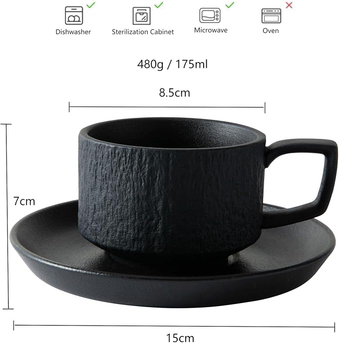 Rock Texture Embossed Ceramic Coffee Set, 6 oz | Tea Set, Cappuccino Espresso