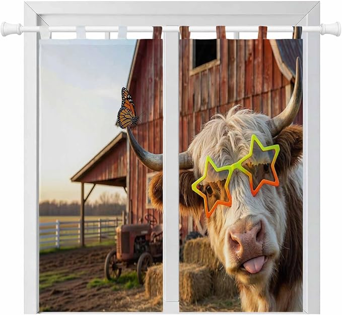 Farm Yaks Living Room Curtains 84 Inch Length, Window Curtains Tab Top