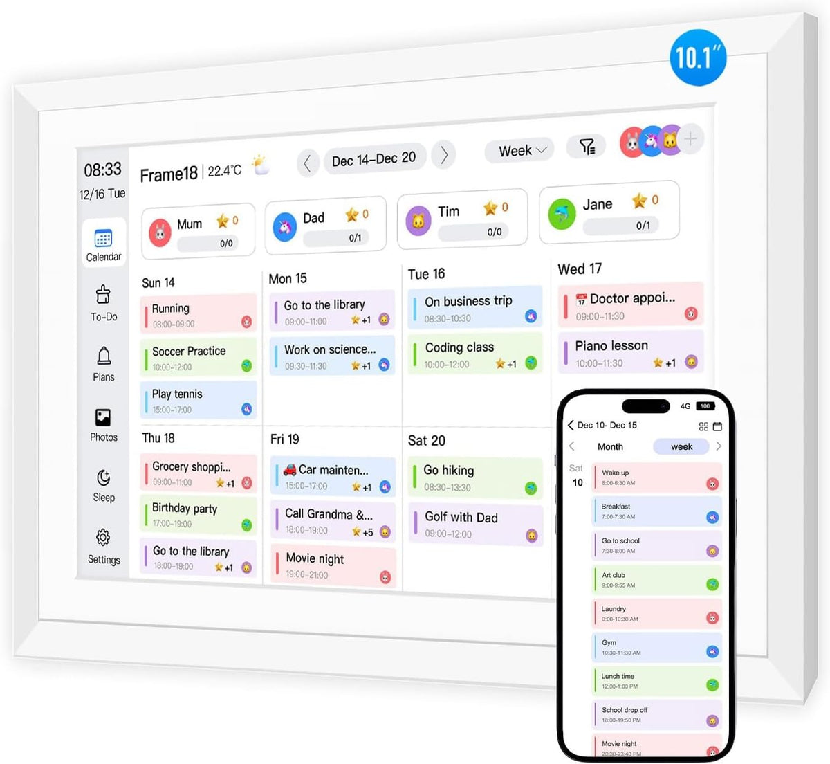 Fotocube 10.1" Digital Calendar Wall Planner Chore Charts and To Do List
