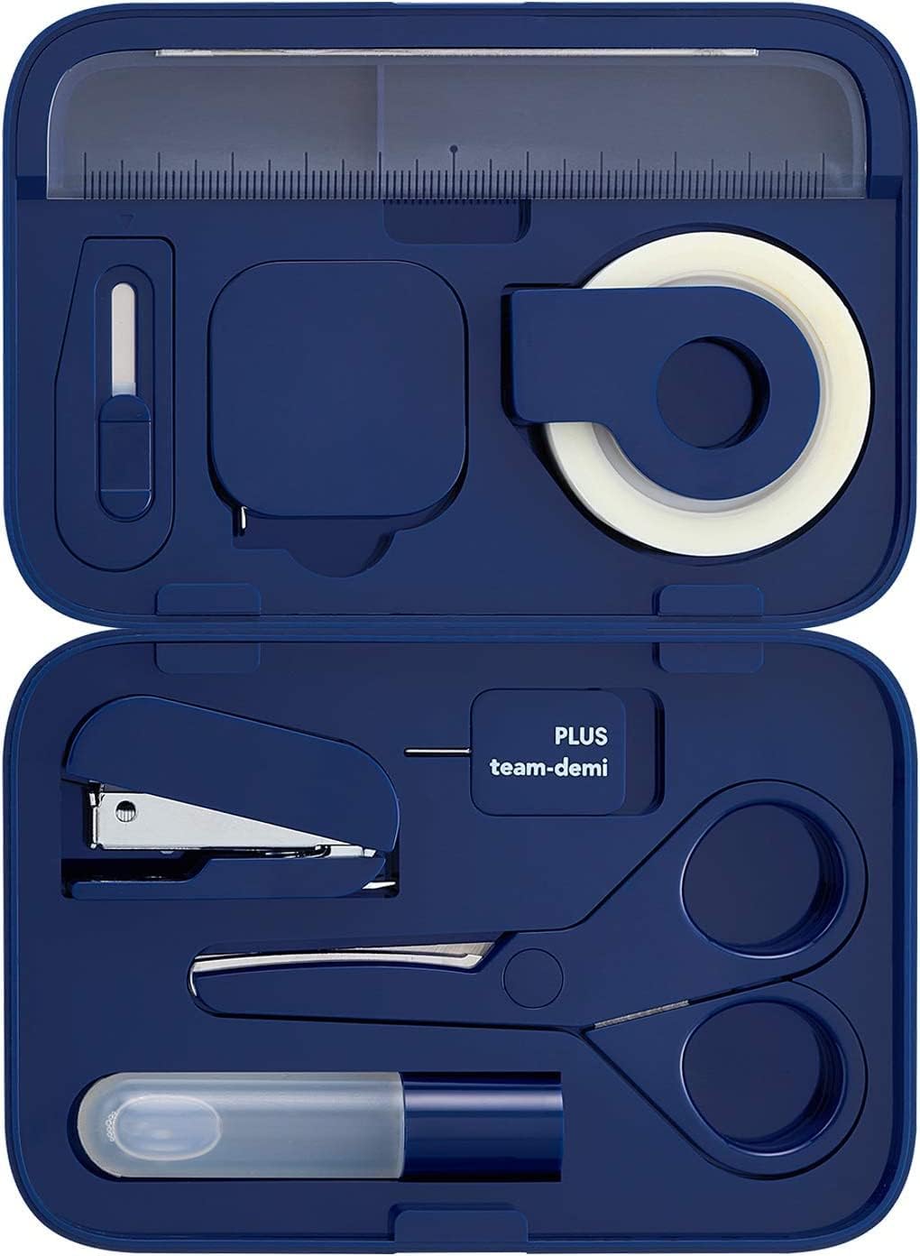 Plus Stationery Kit Navy (Scissors, stapler, tape, liquid glue, cutter, ruler, tape measure, pin for SIM card replacement) TD-001 30-212 With Original Stylus Ballpoint Touch Pen