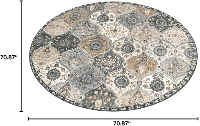 Lahome Moroccan Washable Round Area Rug, Soft Vintage Round Rugs 6ft