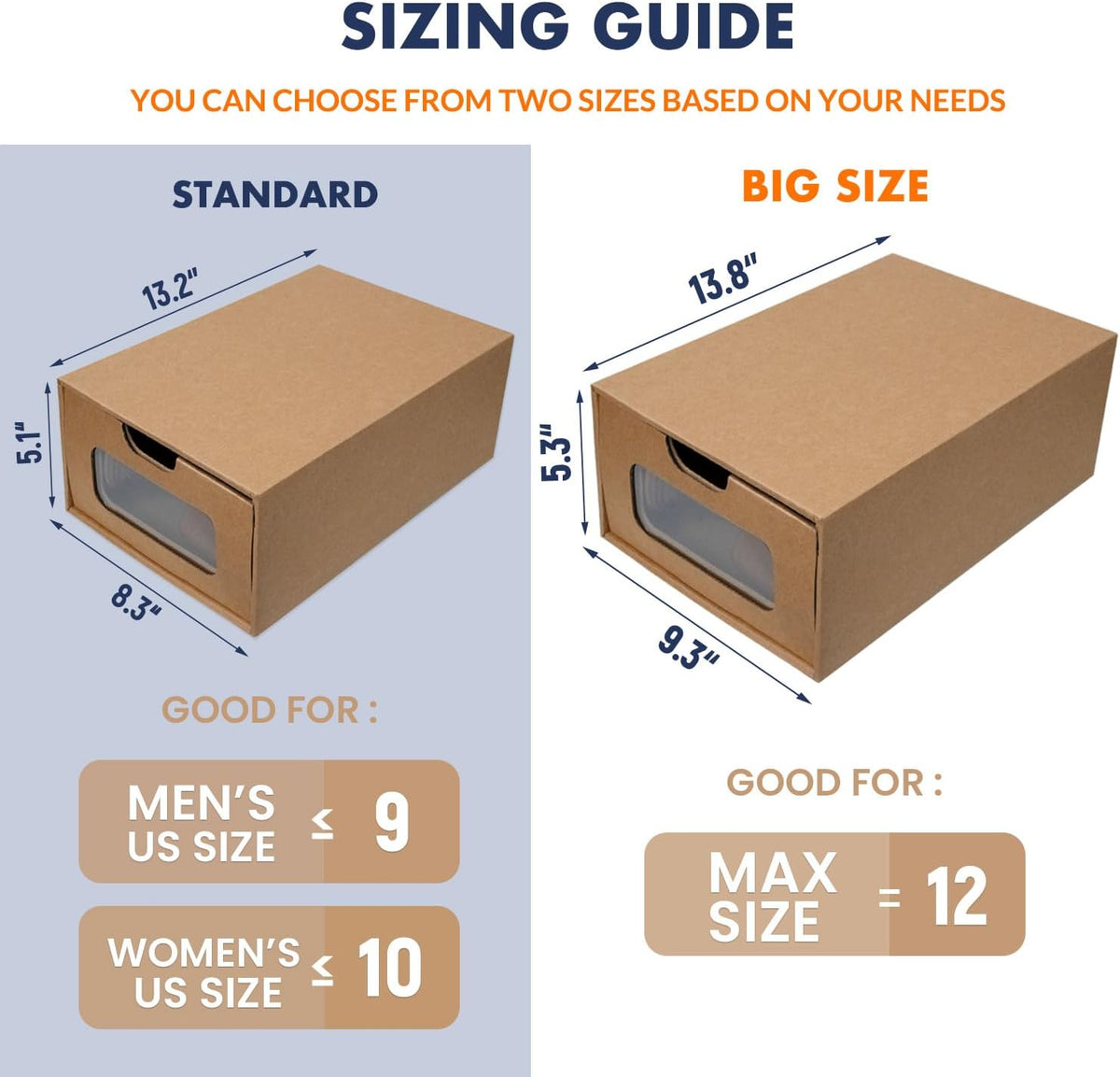 Cardboard Shoe Storage Boxes, 12 Pack, Foldable Stackable Drawer Organizers with Clear Window and Labels for Closets, 13.2 x 8.3 x 5.1 in
