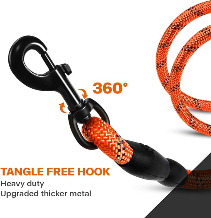 Taglory Rope Dog Leash 5 FT with Comfortable Padded Handle, Highly Reflective Threads Leash and Anti-Tangle Clip for Walking Medium Large Dogs, 1/2 inch, Orange