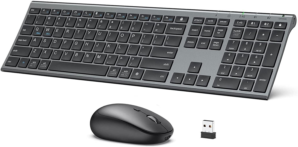 iClever DK03 Bluetooth Keyboard and Mouse Combo, Slim Full-Size, Space Gray