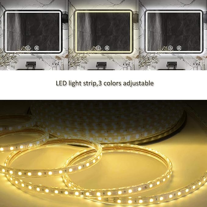 Rectangle Bathroom Mirror with Lights Touch Control Switch Demister Pad