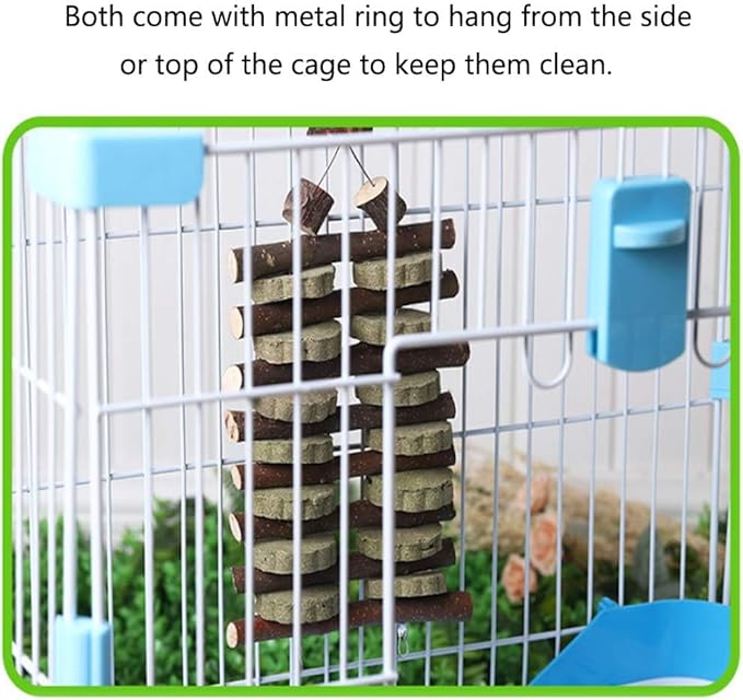 Bunny Chew Toys for Teeth Organic Fruitwood Sticks for Bunny Rabbits Chinchilla Guinea Pigs Hamsters Parrots and Other Small Animals Chewing and Playing Pet Snacks Toys with Grass Cake