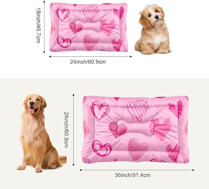 Graphic Heart Light Pink Dog Beds& Furniture Mat for Dog Pad Crate Bedding Washable Non-Slip Crate Beds Bed for Medium Dogs Cage Mat Kennel Outside Indoor Outdoor 36X24 Inch