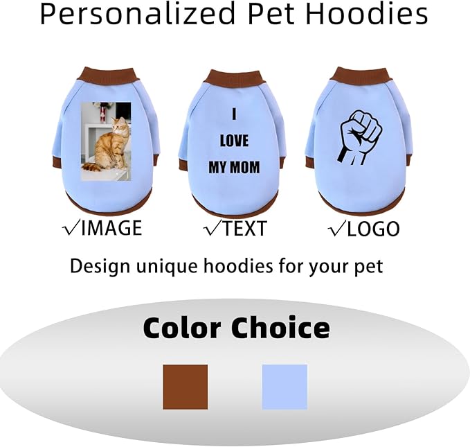 Custom Dog Hoodie, Personalized Sweatshirt with Photo Text Name Logo, Customized Hooded Sweater for Small Medium Large Dogs & Cats (Blue + Brown Border, XX-Large)