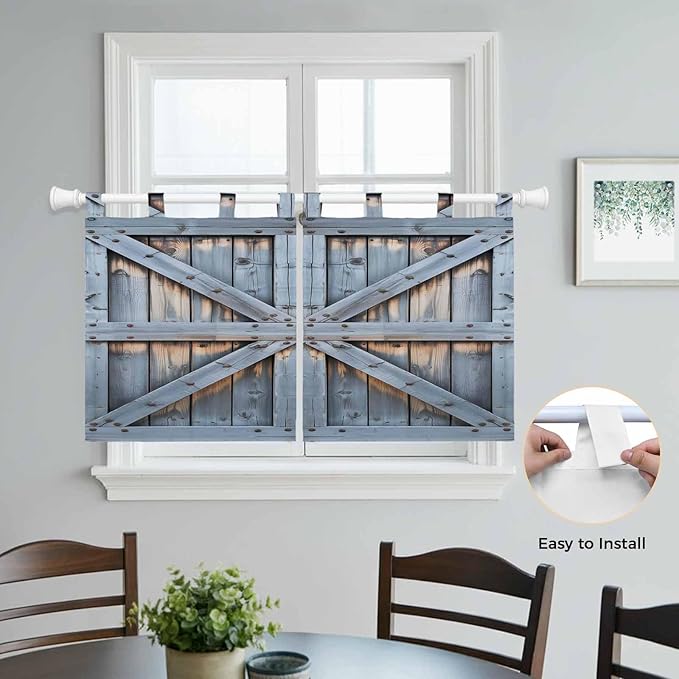 Farmhouse Wood Grain Kitchen Curtains 24 Inch Length, Small Window Curtains Tab