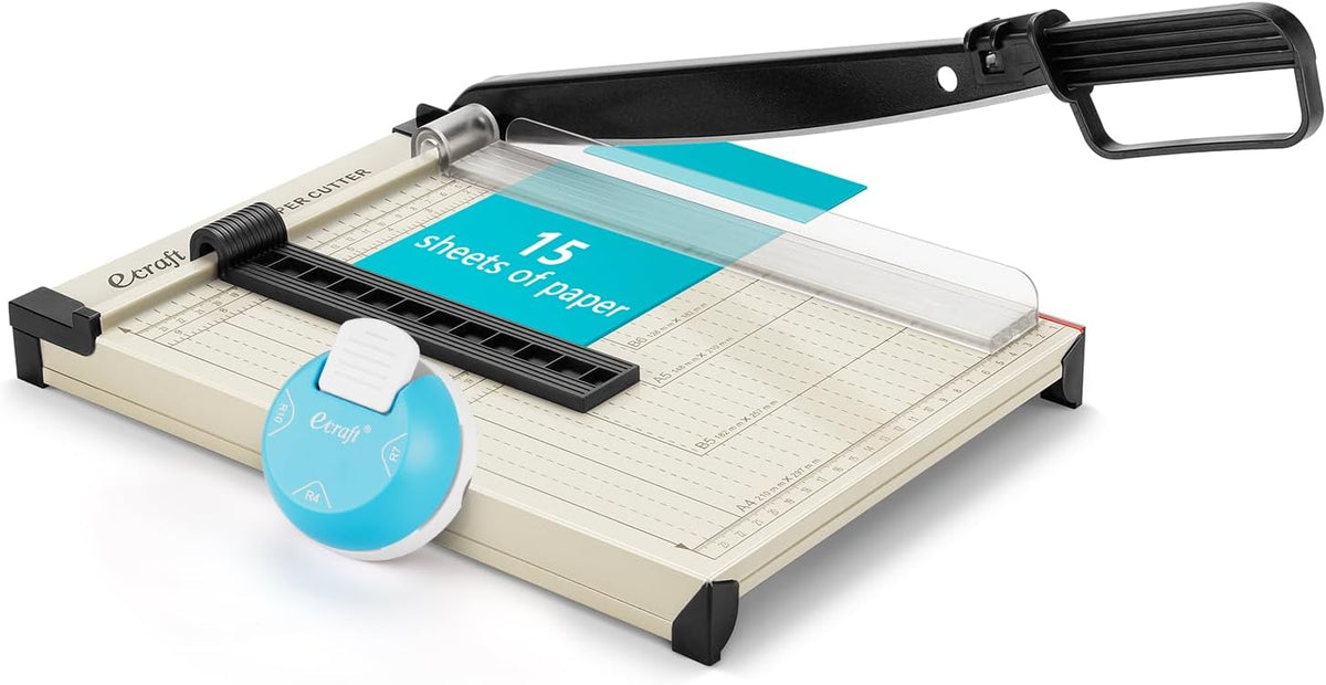 Ecraft 12" Guillotine Paper Cutter & Paper Corner Rounder Punch 3 in 1 (R4mm, R7mm, R10mm)