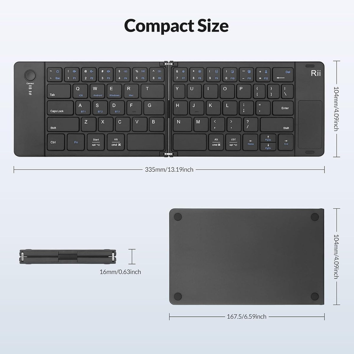 Rii RK808 Foldable Bluetooth Keyboard with Touchpad