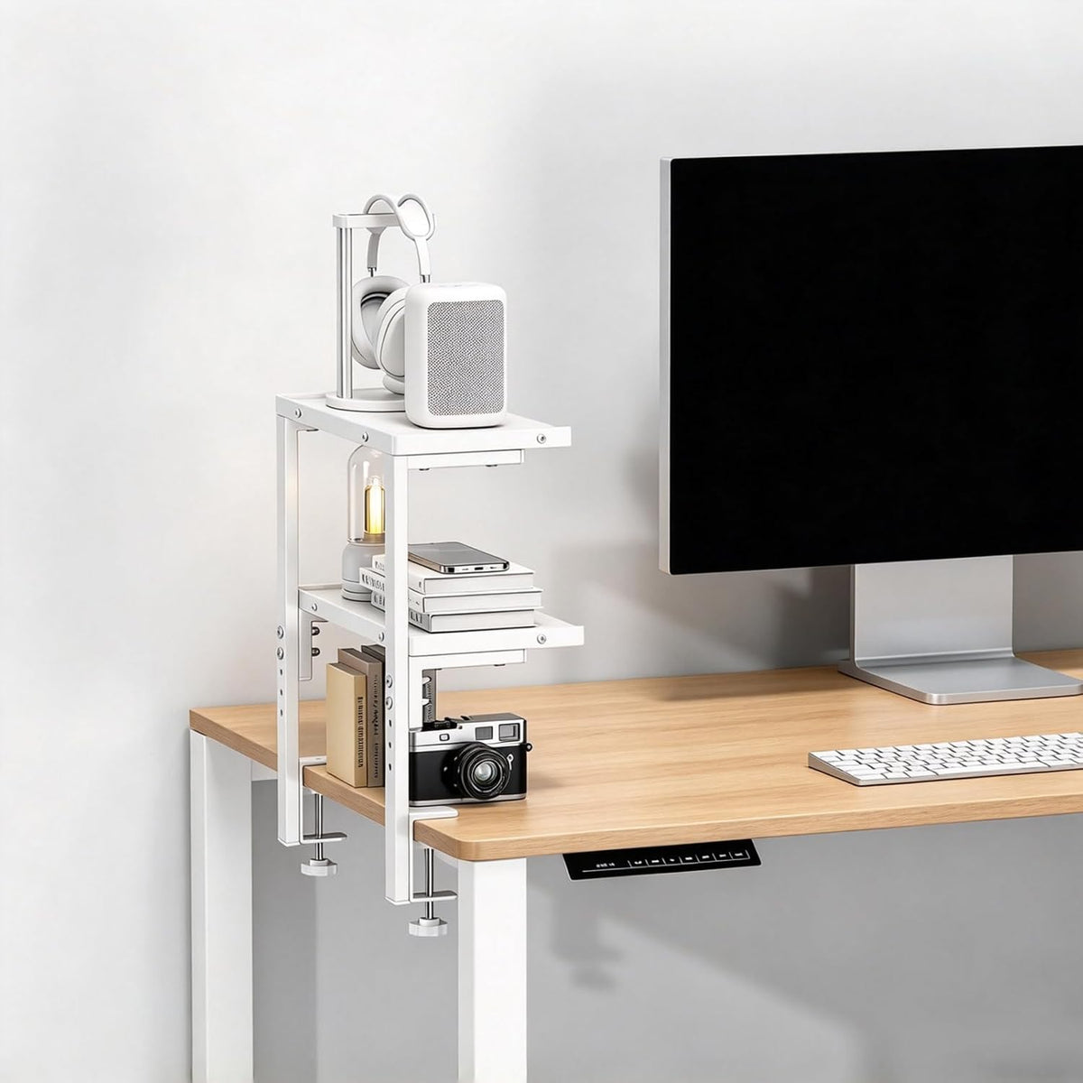 Spacrea 2 Tier Clamp on Desk Shelf (White)