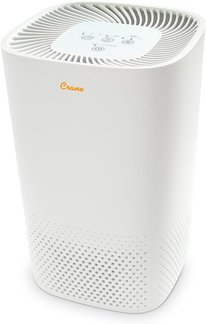 Crane Air Purifier with True HEPA Filter, UV Light, 250 Sq Feet Coverage