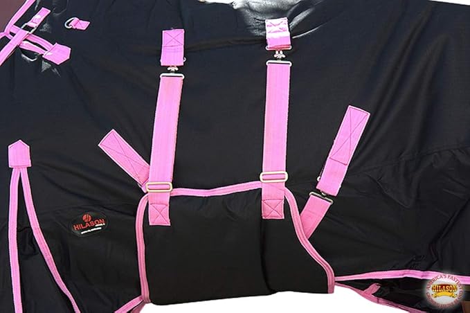 HILASON Black with Pink Trims 66 Inch 1200D Winter Waterproof Poly Horse Turnout Blanket Belly Wrap