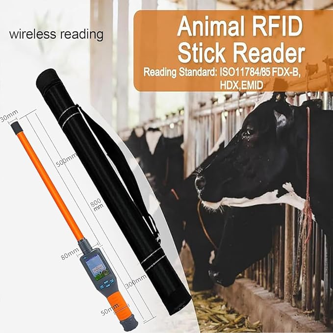 Pet Microchip Scanner Reader, Handheld Universal RFID Tag Identifier Animal Ear Tag Stick Scanner with Bright 480x320 LCD Display, Store Up to 20000 Datas,for FDX-B, FDX-A, HDX ISO11784/85