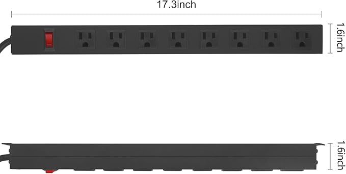 2Pack Metal 8 Outlet Mountable Power Strip, Wall Mount Outlet Heavy Duty, Wide Spaced Commercial Shop Power Strip with Switch, 6 FT SJT 14AWG Power Cord.