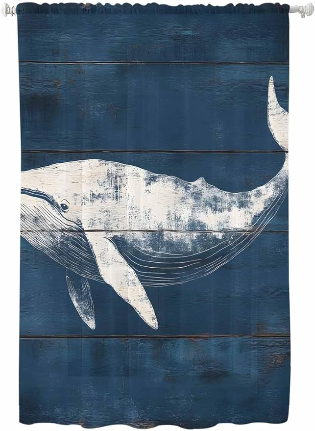 Sheer Curtains 63 Inch Length, Summer Whale Semi Sheer Curtains Light Filtering