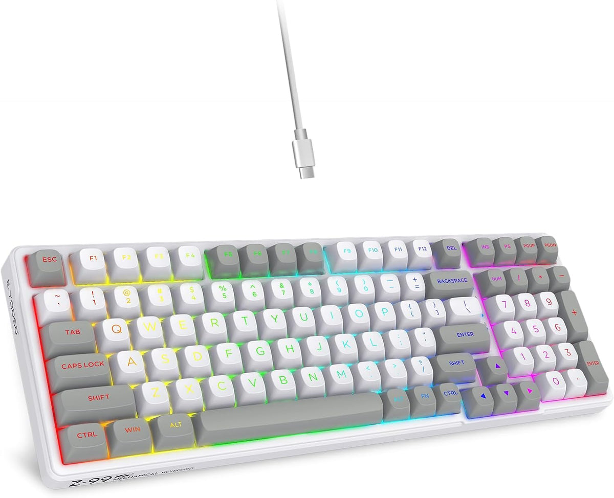 HUO JI Z-99 Wired Mechanical Keyboard, Creamy Sound, RGB Backlit,White Gray