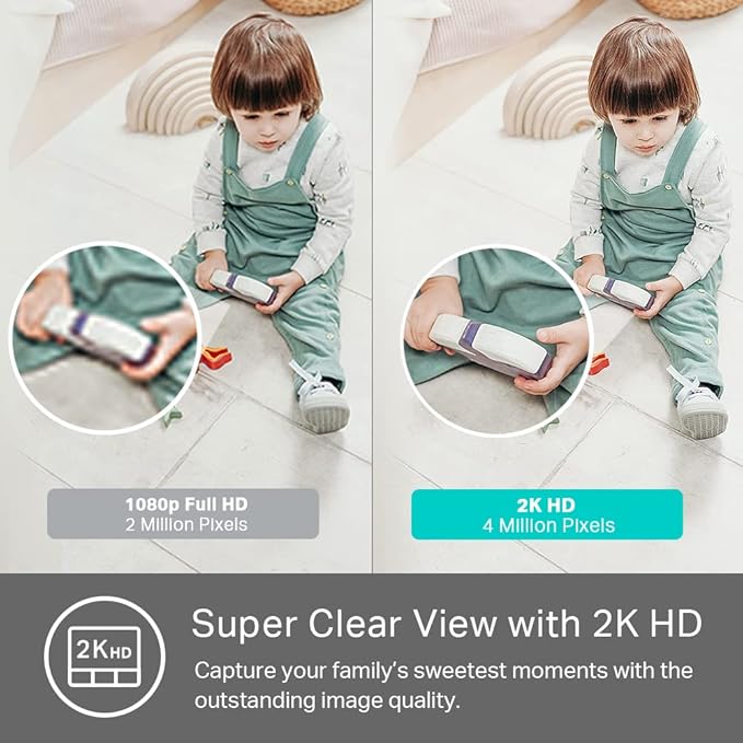 Kasa 2K+ Indoor Wired Security Camera - Works as a Baby Monitor & Pet Camera, Person/Motion/Baby Cry Detection, 2-Way Audio, Night Vision, Subscription-Free Local Storage or Optional Cloud, KC400