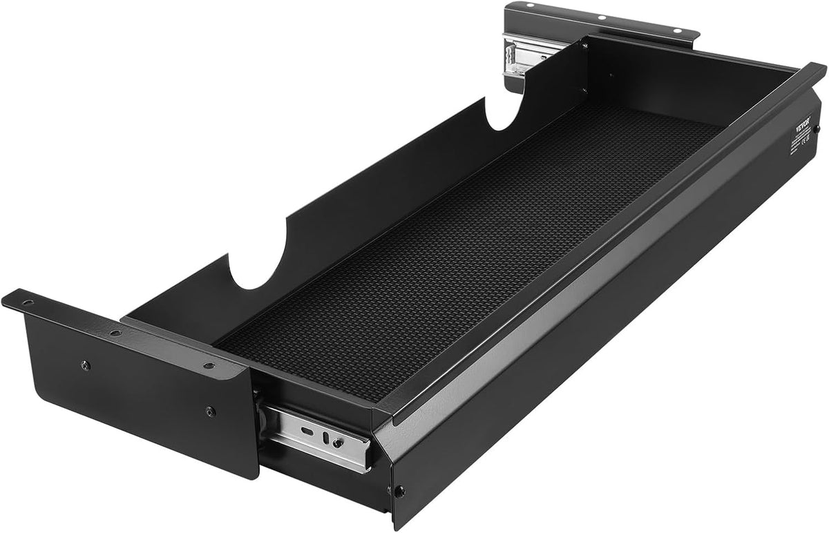 VEVOR Under Desk Drawer Slide Out, 26 inch Under Desk Mounted Pull-out Drawer Attachment, Hidden Under Counter Drawers for office Home Sit Stand Workstation, Black