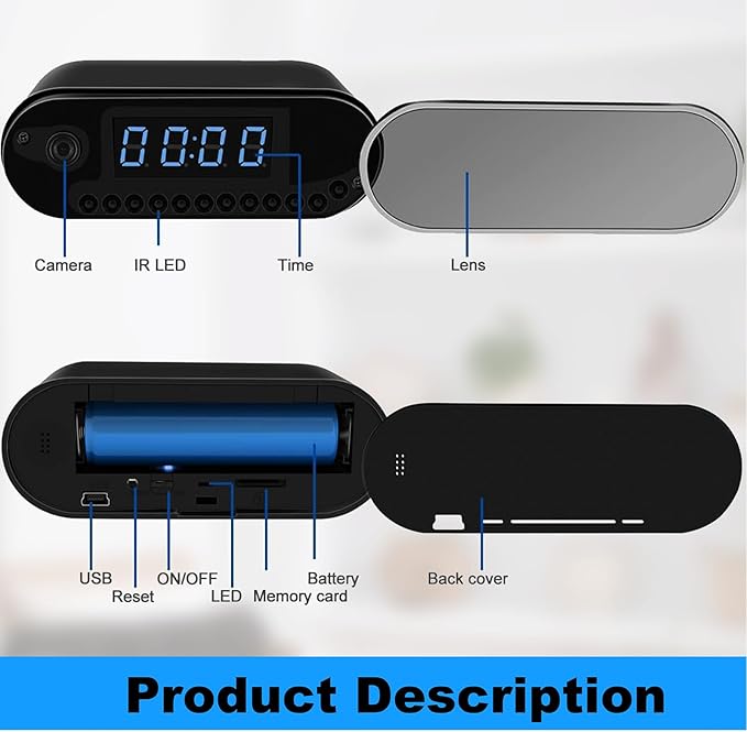 PATTERSON Hidden Camera Smart Clock WiFi - 1080P HD Spy Camera with Night Vision, Motion Detection & Remote Live View, Baby/Elder/Pet Monitor for Home Indoor Security System