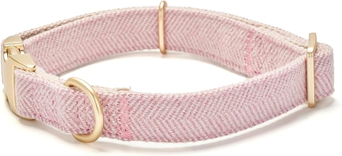 Soft Cotton Hemp Dog Collar with Metal Buckle Adjustable Twilled Dog Collars for Female Small Medium Large Dogs(Pink,Medium)