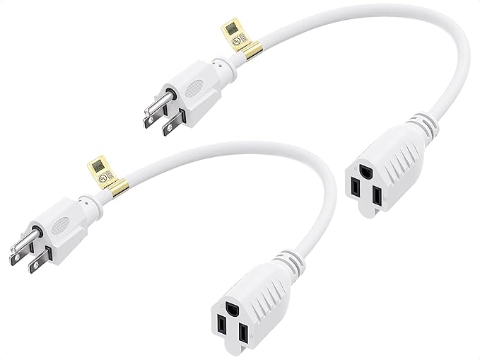 [UL Listed] Cable Matters 2-Pack 16 AWG Heavy Duty 13A Short Power Extension Cord - 1ft, 3 Prong Power Cord Extension, NEMA 5-15P to NEMA 5-15R, White