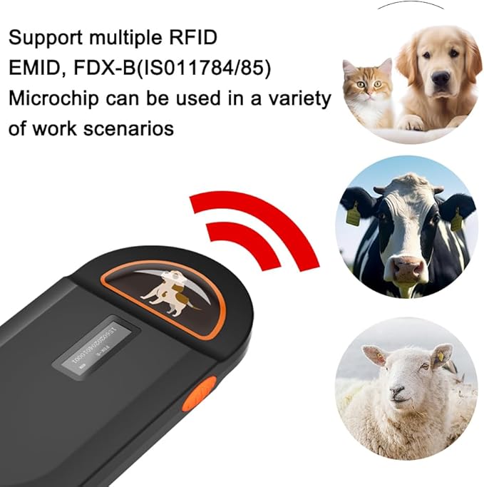 Pet Microchip Scanner, RFID Dog and Cat Microchip Reader, Supports EMID, FDX-B（ISO11784/11785） Microchips, for Animal Management
