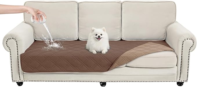 100% Waterproof Dog Couch Protector, Triple-Layer Waterproof Dog Bed Cover Pet Blanket Reversible 2-Tone Sofa Shield, Non-Slip Furniture Guard for Pets(35×71 Inch, Brown+Taupe)