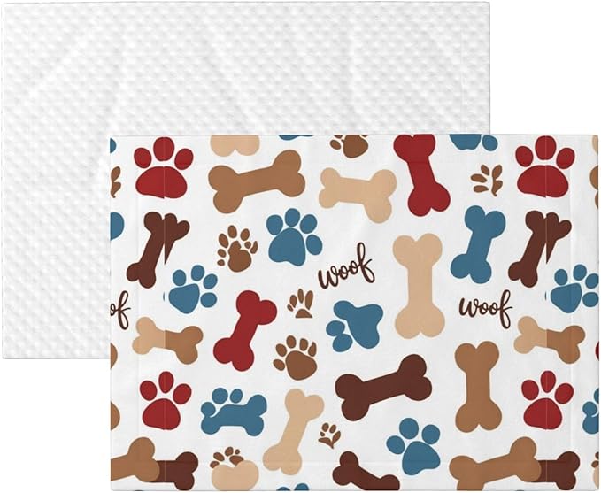 Pet Blanket for Travel and Home, Dog Bones Paw Prints Cream, Reversible Plush Dot Design with Soft Grip Texture on One Side Perfect for Car Seats Moving Vehicles